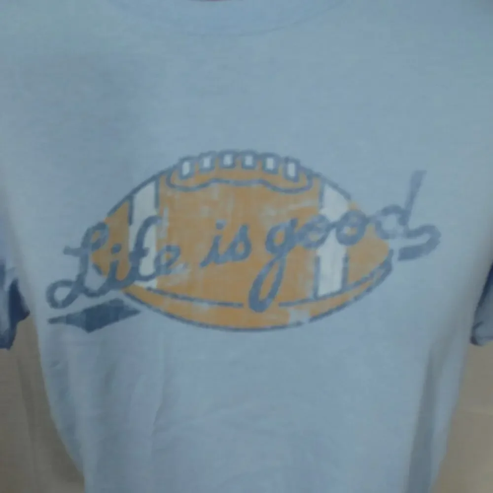 Life is Good Football Graphic Medium Women's Blue Cotton T-Shirt Short Sleeves